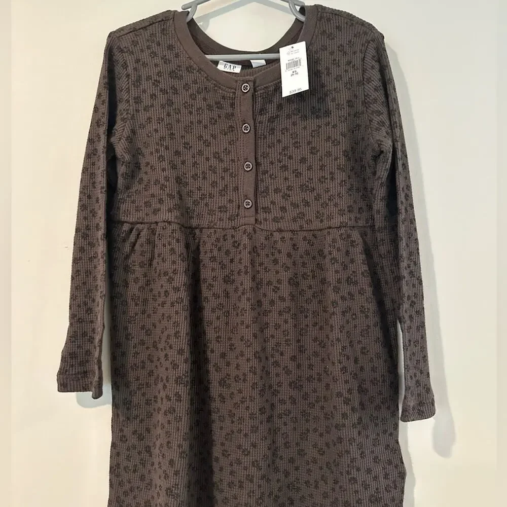 GAP Kids XS‎ 4/5 Waffle Knit Brown Floral Skater Dress
